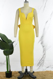 Yellow Casual Sweet Daily Elegant Backless Solid Color With Bow Spaghetti Strap Dresses