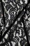 Schwarzes, sexy, elegantes, formelles, trägerloses Spitzenkleid mit Patchwork-Spitze