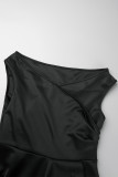 Robes asymétriques noires à volants, couleur unie, célébrités du quotidien, Patchwork élégant, col en V