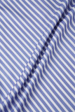 Синие повседневные повседневные простые полосатые асимметричные платья с рубашечным воротником