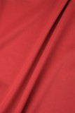 Rouge Quotidien Célébrités Élégant Patchwork Volant Couleur Unie Col V Robes Asymétriques
