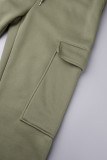 Vert décontracté solide Patchwork cordon de serrage poche à capuche col manches longues deux pièces