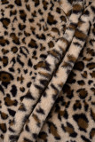 Cardigan léopard décontracté vert à col rabattu