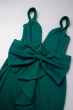グリーン カジュアル スイート デイリー エレガント バックレス ソリッド カラー ととも に リボン スパゲッティ ストラップ ドレス