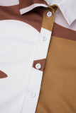 Brown Casual Print Basic Turndown Collar Regular Jumpsuits
