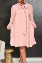ピンク スイート ソリッド 包帯パッチワーク O ネック ストレート ドレス