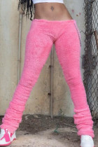 Pantalones de color sólido de lápiz de cintura baja regular con cadenas de retazos lisos sexy rosa