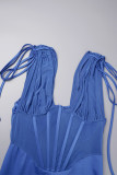 Blå Sexig Casual Daglig Patchwork Genomskinlig Enfärgad Spaghetti Strap Skinny Jumpsuits