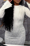 Белые уличные однотонные лоскутные длинные платья с круглым вырезом