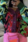 Colour Street Color Block Patchwork Buckle Cardigan Collar Outerwear