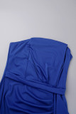 Robes de soirée élégantes bleues à volants fendues et pliées