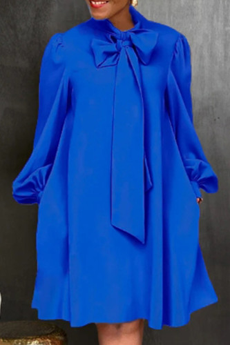 ブルー スイート ソリッド 包帯パッチワーク O ネック ストレート ドレス