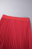 Красный Элегантный принт Пэчворк Плиссированные О-образным вырезом С короткими рукавами Из двух частей