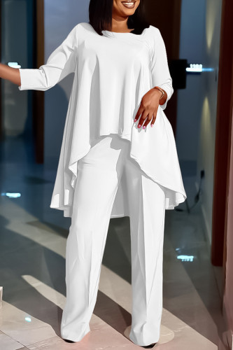 White Elegant Solid Patchwork O Neck Nine Points Sleeve Two Pieces