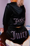 Pink Casual Street Letter Rhinestone Hooded Collar Long Sleeve Two Pieces