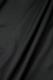 Black Daily Celebrities Elegant Patchwork Flounce Solid Color V Neck Asymmetrical Dresses
