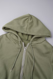 Green Casual Solid Patchwork Draw String Pocket Hooded Collar Long Sleeve Two Pieces