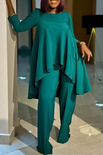 Green Elegant Solid Patchwork O Neck Nine Points Sleeve Two Pieces
