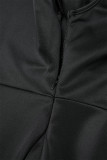 Black Daily Celebrities Elegant Patchwork Flounce Solid Color V Neck Asymmetrical Dresses