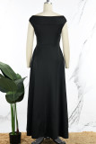 Zwart Dagelijkse beroemdheden Elegante patchwork Volant Effen kleur V-hals Asymmetrische jurken