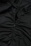 Robes de couleur unie noires décontractées douces quotidiennes élégantes patchwork