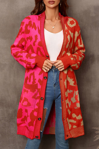 Ropa de abrigo con botones de patchwork casual rojo