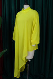 Robes jaunes décontractées unies asymétriques à col roulé et manches longues, grande taille