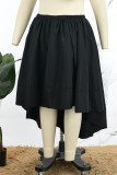 Black Casual Solid Asymmetrical Plus Size High Waist Skirt