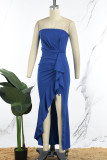 Blue Elegant Formal Flounce Slit Fold Evening Dress Dresses