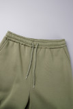 Vert décontracté solide Patchwork cordon de serrage poche à capuche col manches longues deux pièces
