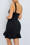 Black Sexy Casual Solid Backless Spaghetti Strap Vest Dress Dresses