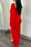 Vermelho sexy casual sólido patchwork fenda o pescoço vestidos de saia de uma etapa