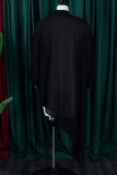 Negro Casual Sólido Asimétrico Cuello alto Manga larga Tallas grandes Vestidos
