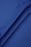 Blaue, elegante, formelle Abendkleider mit Rüschen und Schlitz