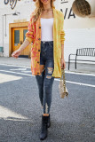 Yellow Casual Patchwork Buttons Outerwear