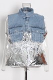 Silver Casual Patchwork Kontrast Turndown-krage Ytterkläder
