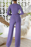 Light Purple Casual Solid Patchwork Pocket O Neck Long Sleeve Two Pieces