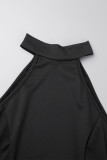 Черные сексуальные повседневные милые повседневные вечерние элегантные однотонные платья с открытой спиной и бретельками на шее