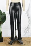 Zwarte casual effen basic skinny hoge taille potlood effen kleur broek