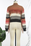 Rosa Street Color Block Tassel Patchwork Zipper Cardigan Collar Outerwear （Tzitzit This Is A live Shot）