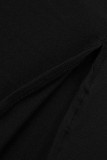 ブラック カジュアル ソリッド スリット オフショルダー 長袖 プラス サイズ ドレス
