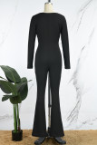 Svarta Casual Solid Basic Skinny Jumpsuits med fyrkantig krage