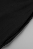 Negro Casual Sólido Abertura del hombro Manga larga Vestidos de talla grande