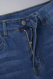 Jeans in denim regolari a vita alta strappati casual blu