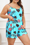 Azul Sexy Living Print Backless Spaghetti Strap Plus Size Pijamas