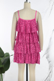 Rosarotes, sexy, lässiges Patchwork-Pailletten-Kleid mit rückenfreiem V-Ausschnitt und Sling-Kleid