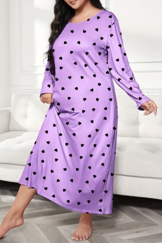 Purple Casual Living Print Basic O Neck Long Sleeve Plus Size Sleepwear Dress