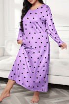 Lila Casual Living Print Basic O-Ausschnitt Langarm Plus Size Nachtwäsche Kleid