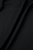Schwarzes Patchwork-Zweiteiler mit süßem Print und hoher Öffnung, halber Rollkragenpullover und halben Ärmeln