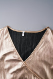 Prata casual sólido patchwork dobrável com decote em V vestidos de manga comprida
